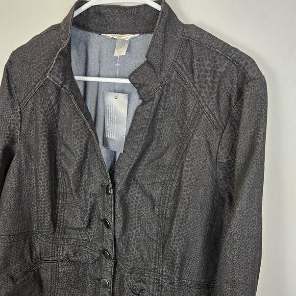 CH Banks Animal Print Button Up Denim Jacket Size 1X Black Lightweight Classic - Picture 2 of 9
